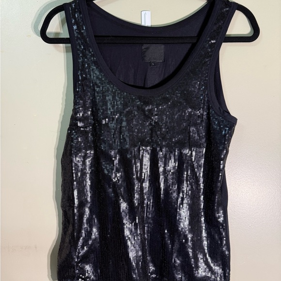 Inwear Tops - InWear Tank Womens L Black Sequin Mesh Lined Pullover Party Cocktail‎ Stretch
